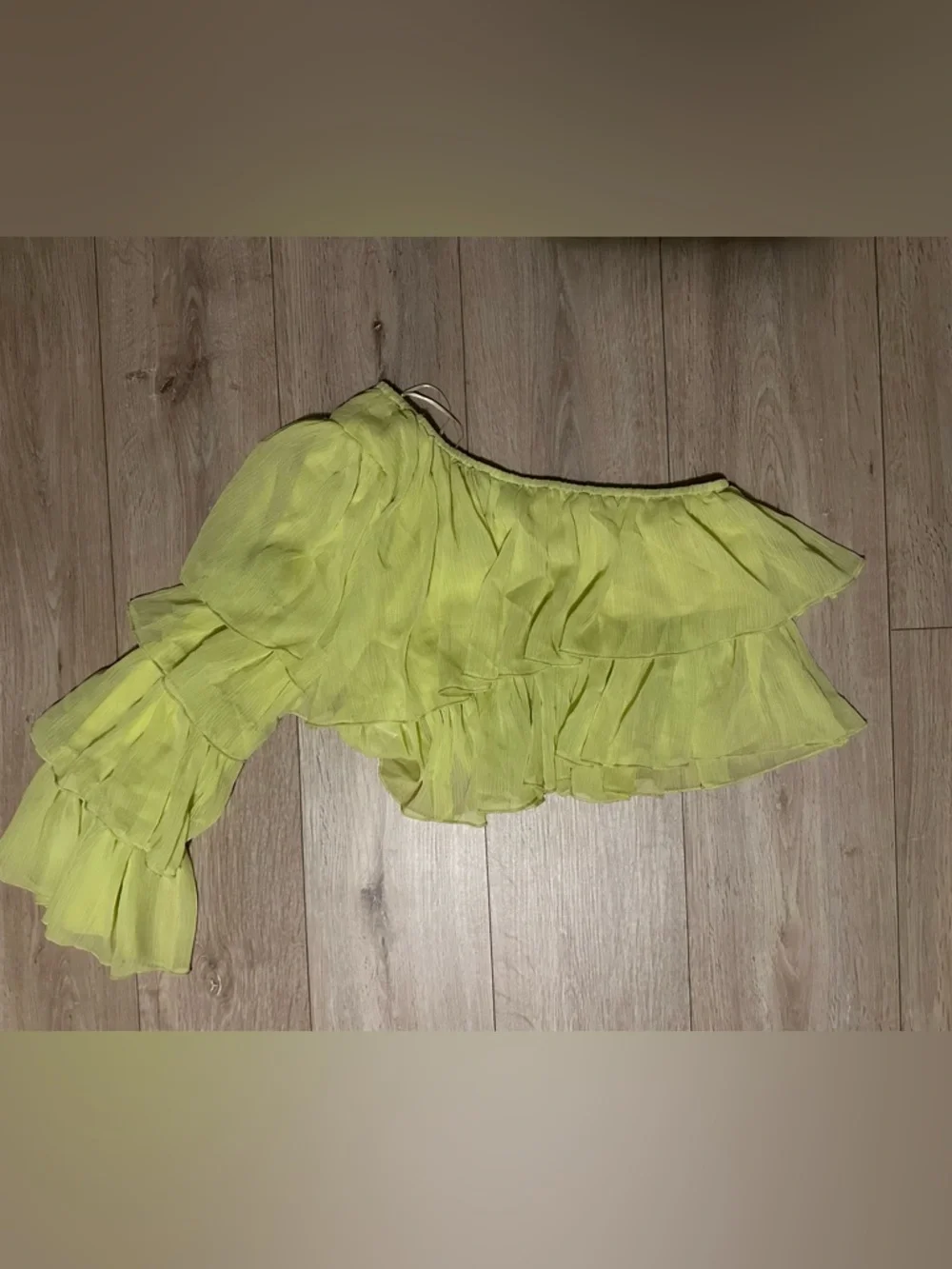 One-Shoulder Lime Ruffle Blouse - Women - Picture 4 of 8